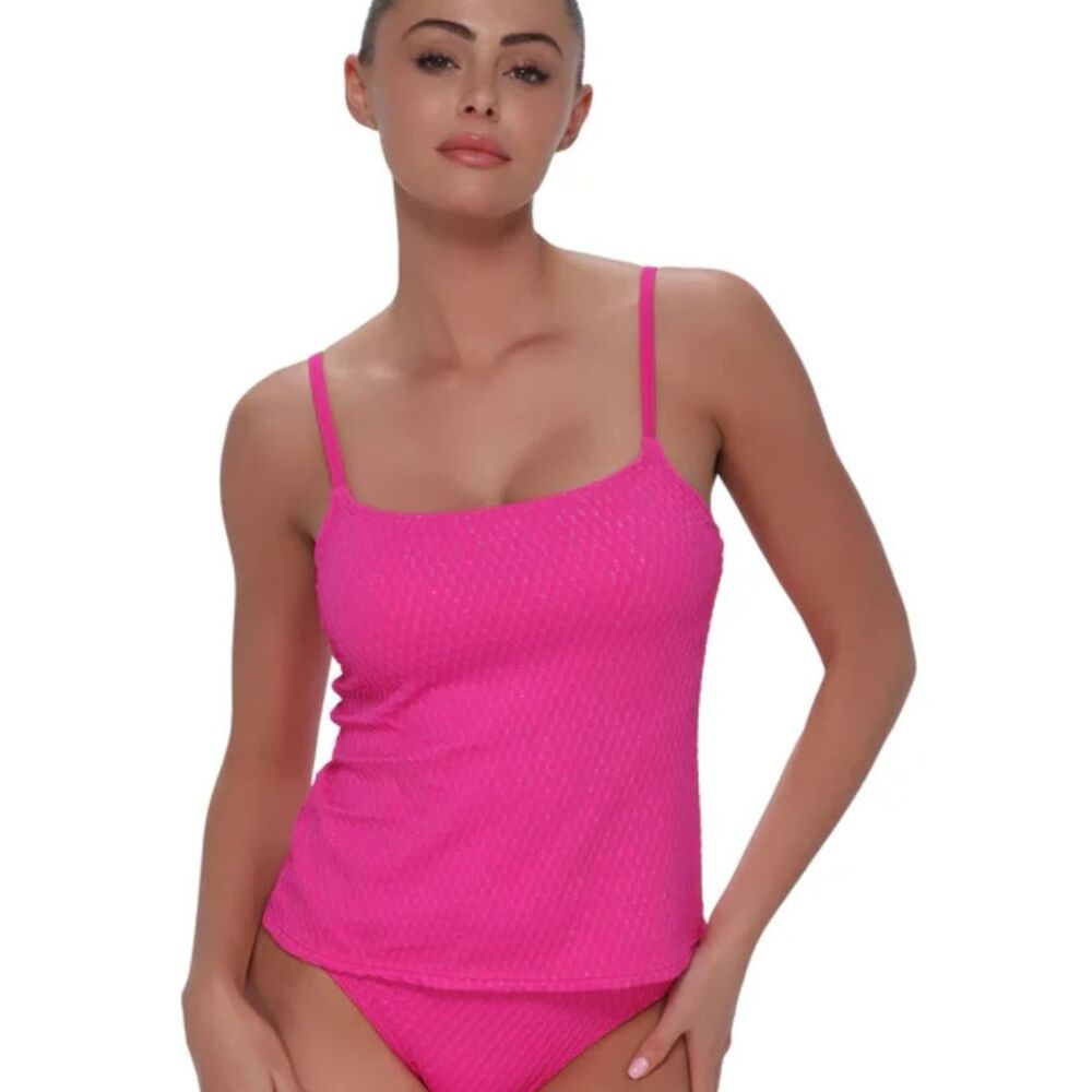 Pacifica by Sunsets Hot Pink Ribbed Tankini Spaghetti Strap Swimsuit Top 34D/36C